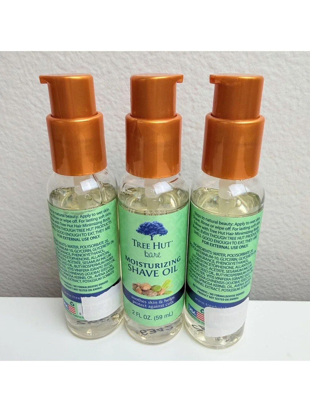 Lot of 3 Tree Hut Bare Moisturizing Shave Oil 2 oz Each Pre Shave Body Oil 6 oz